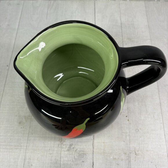 THE MAIN INGREDIENTS Black Ceramic Red Orange Green Chili Peppers 3.5Qt Pitcher - Picture 6 of 16